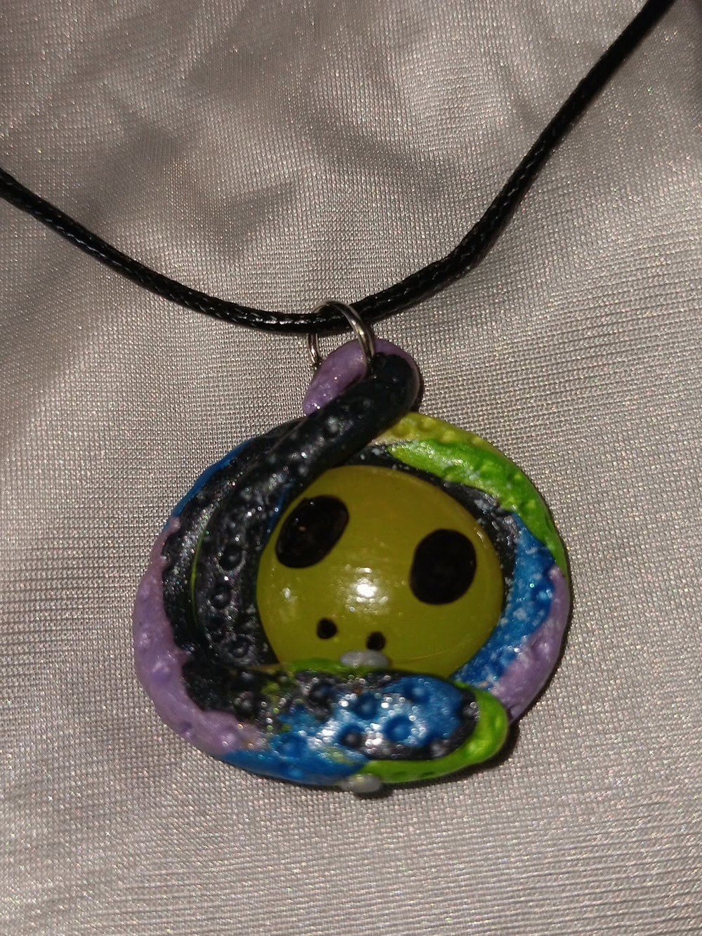 Rainbow Galaxy Python Necklace Yellow Kawaii Alien Marble Eye Fantasy Creature